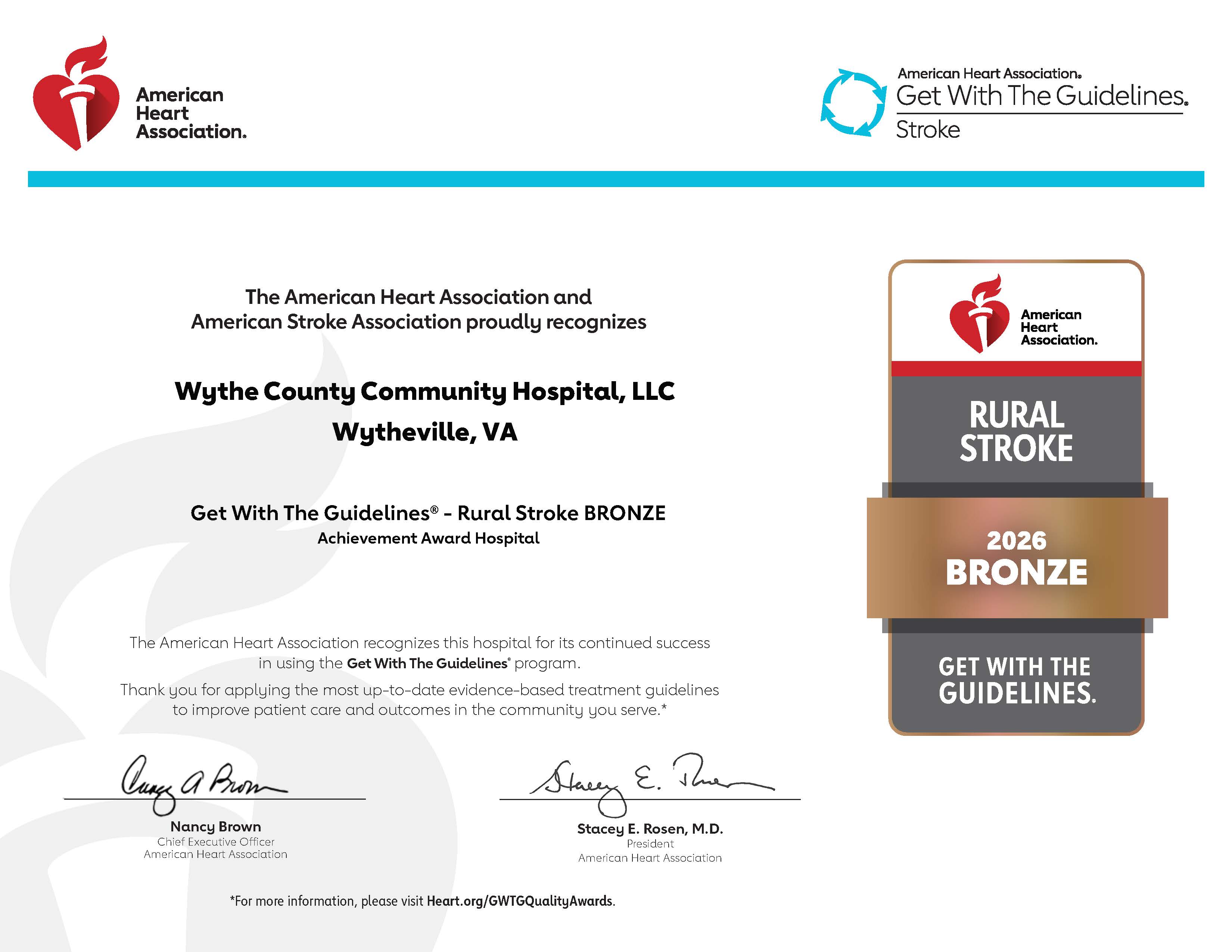 Get with the Guidelines Bronze Achievement Award for Wythe County Community Hospital